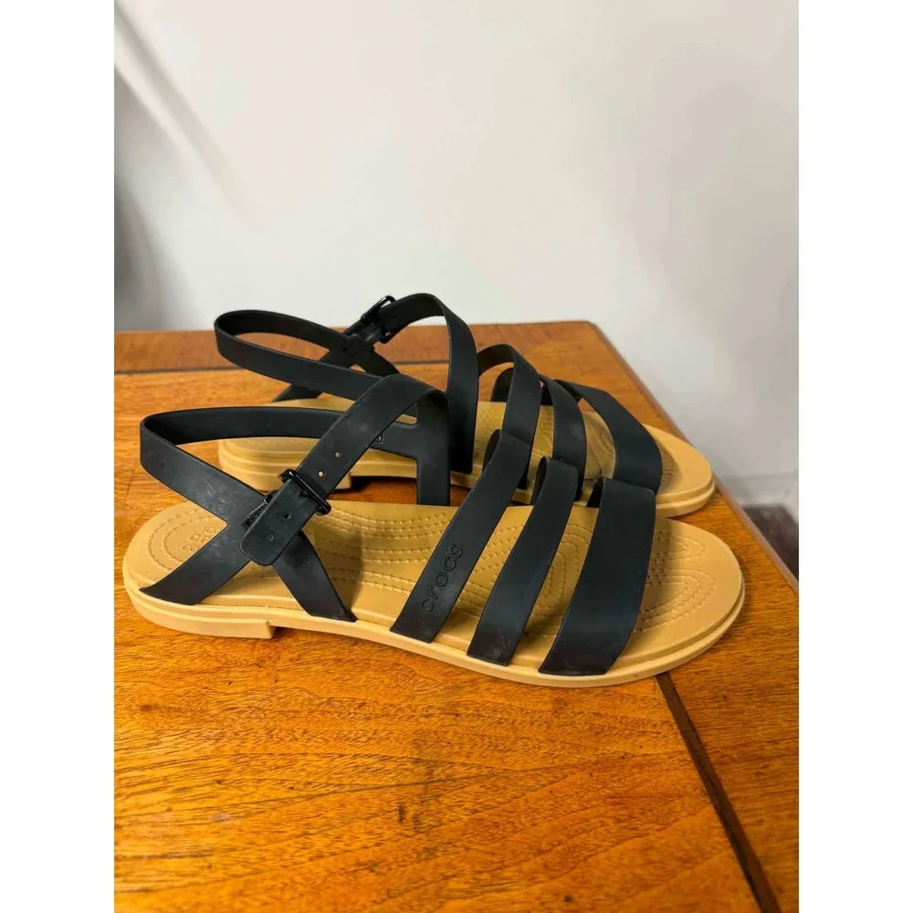 Crocs Women 11 Black Sandal Strappy Comfort Lightweight Multi-Strap Gladiator